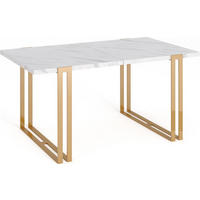 ESSTISCH Wolf rechteckig ausziehbar, Marmor Weiß 160-260/90/76 cm - Ecru/Goldfarben, Holzwerkstoff/Metall (160/90/76cm) - WFL GROUP