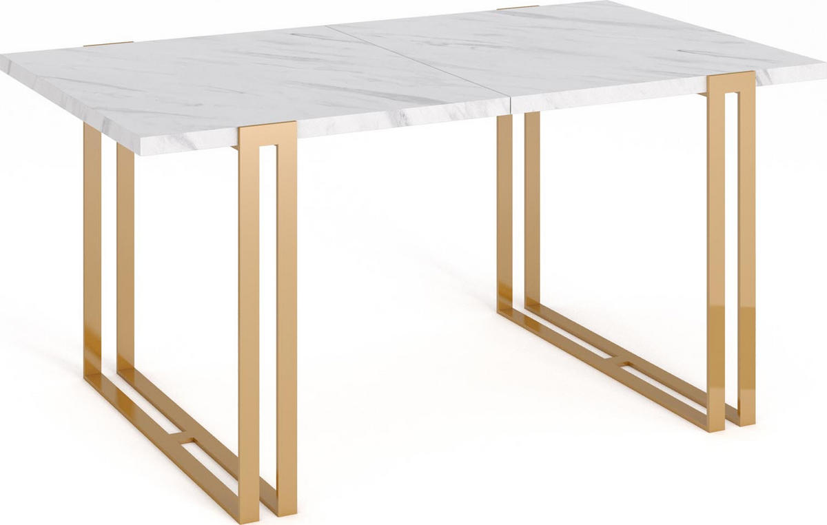 ESSTISCH Wolf rechteckig ausziehbar, Marmor Weiß 160-260/90/76 cm - Ecru/Goldfarben, Holzwerkstoff/Metall (160/90/76cm) - WFL GROUP