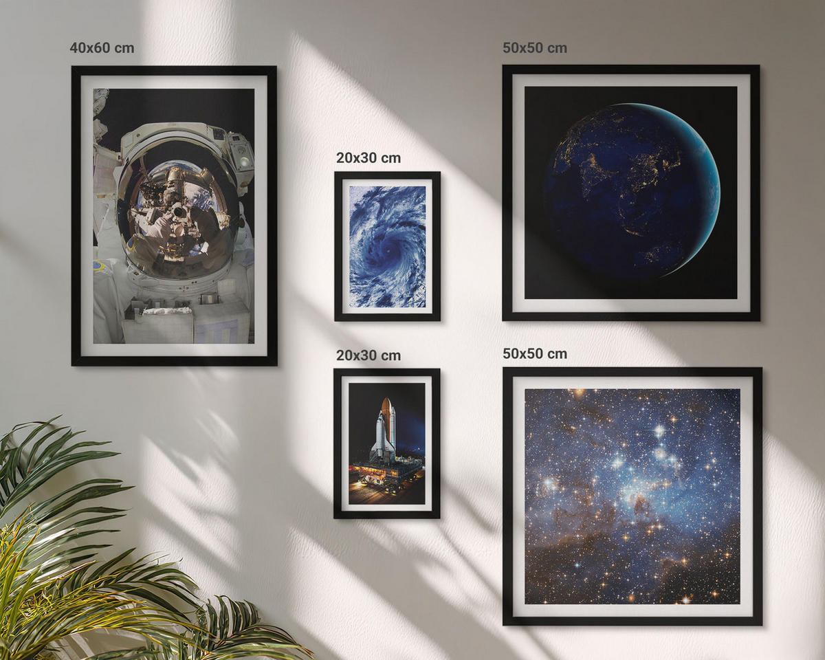 BILDER SET 5er Set - 50x50 cm & 20x30 cm & 40x60 cm Schwarzer Rahmen - Weltraum Erde Astronaut Rakete - Schwarz, Kunststoff (40/60cm) - TULUP