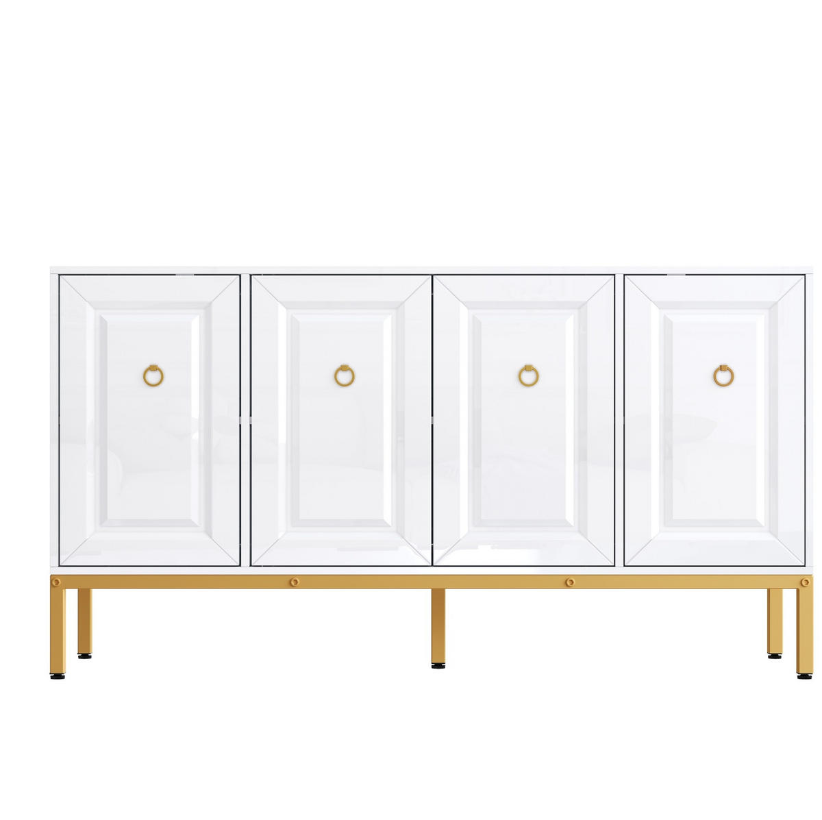 SIDEBOARD 140/40/80 cm in Weiß Hochglanz mit 4 Türen & goldfarbenen Metallbeinen - Weiß, Holzwerkstoff (140/80/40cm) - BEAOK