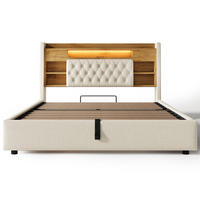 STAURAUMBETT 160/200 cm DE-32477 mit LED und USB-Ladefunktion Beige - Beige, Metall (160/200cm) - ComfortXL