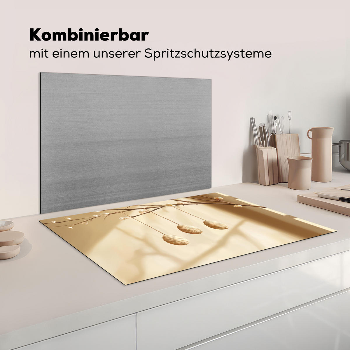 HERDABDECKPLATTE Beige - Osterkuchen - Eier Induktionsmatte 81x52 cm - Beige, Kunststoff (81/52/0.2cm) - MuchoWow