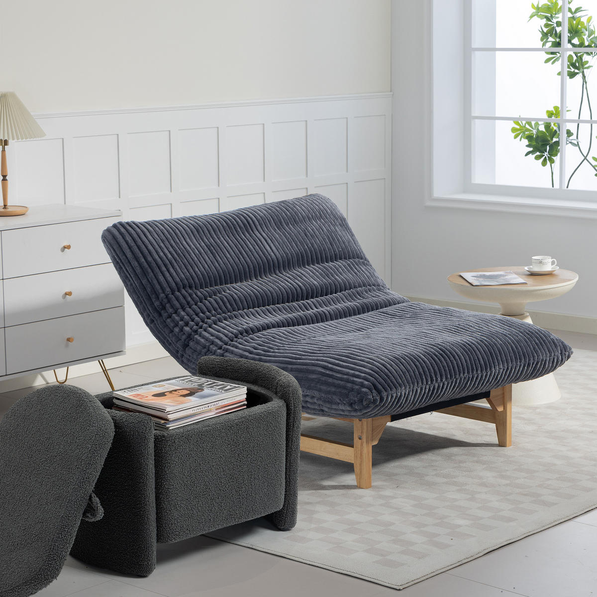 SESSEL Grau aus Cord mit Rückenlehne,100/120/76 cm - Grau, Textil (100/76/120cm) - BEAOK