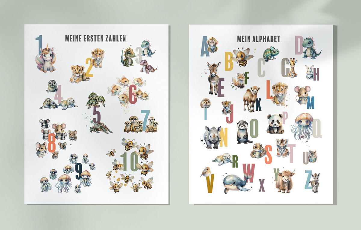 POSTER 40x50 cm ABC Alphabet Tiere Pastell - Weiß, Papier (40/50/2cm)