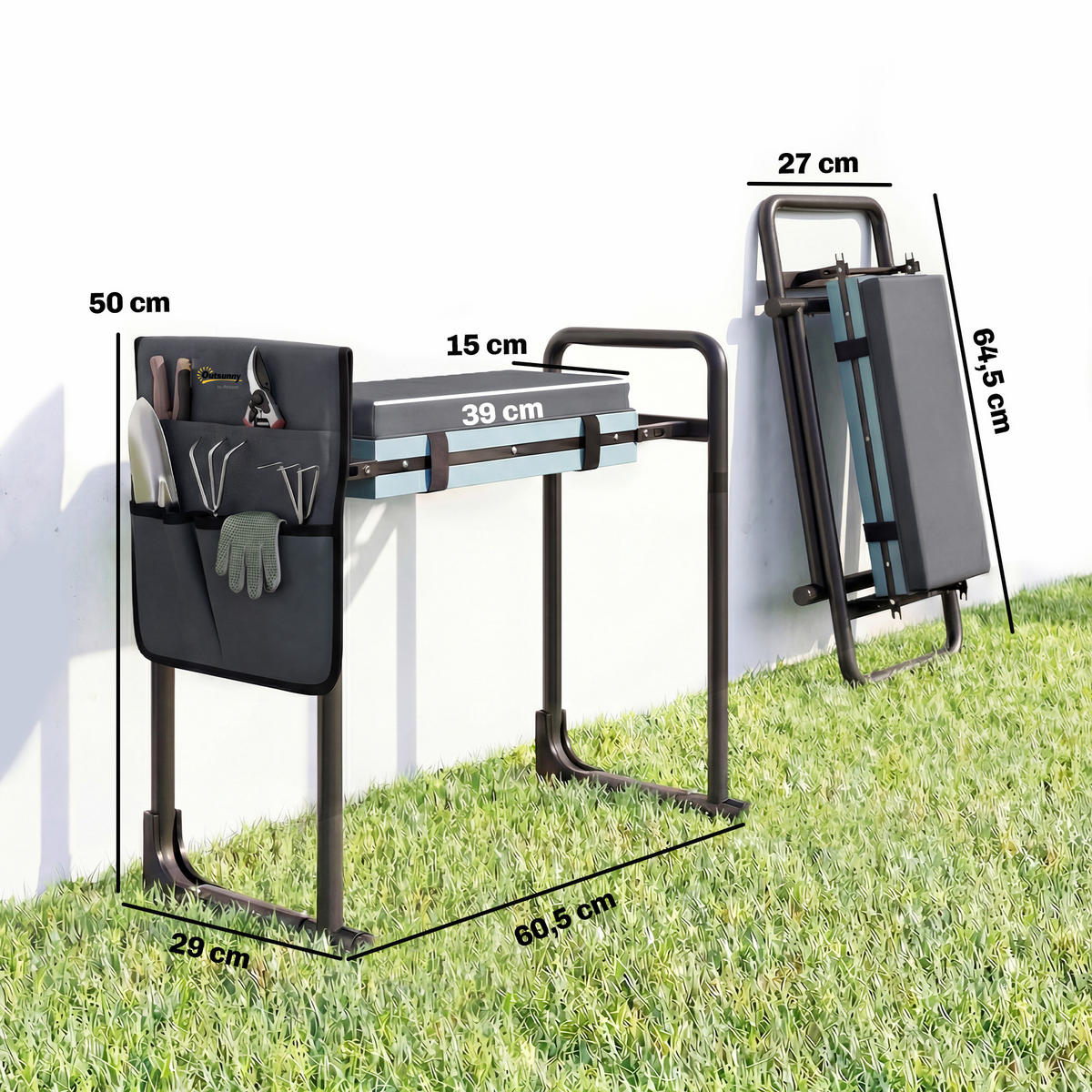 KNIEBANK 2-in-1 DE-13890 Dunkelgrau - Dunkelgrau, Metall (29/50/60.5cm) - ComfortXL