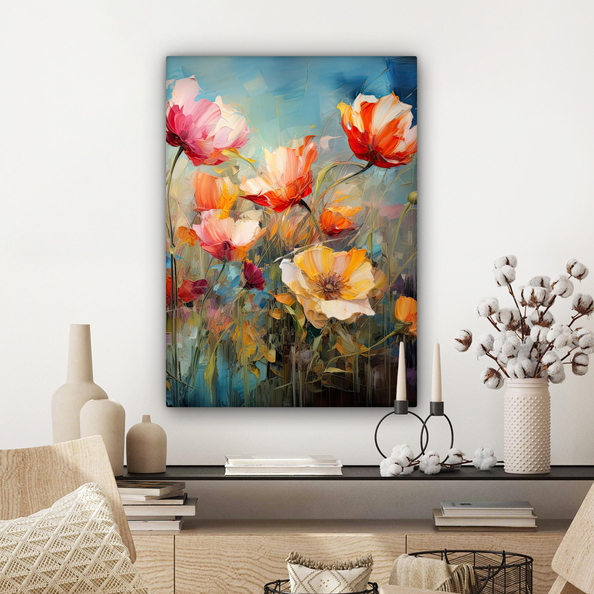 LEINWANDBILD Blumen - Aquarell - Kunst - Botanisch - Natur 60x80 cm - Orange, Textil (60/80cm) - MuchoWow