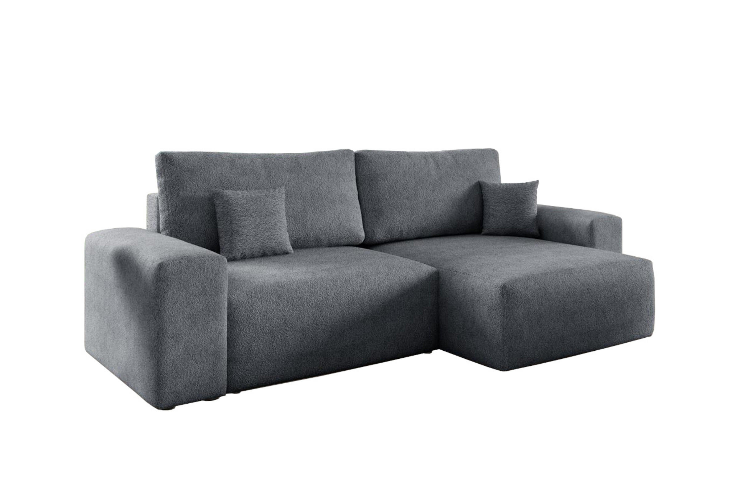 ECKSOFA MILKY 255/148 in Bouclé Dunkelgrau rechts - Dunkelgrau, Holz/Holzwerkstoff (255/148cm) - Deine Möbel 24