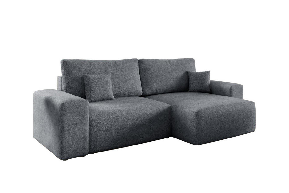 ECKSOFA MILKY 255/148 in Bouclé Dunkelgrau rechts - Dunkelgrau, Holz/Holzwerkstoff (255/148cm) - Deine Möbel 24