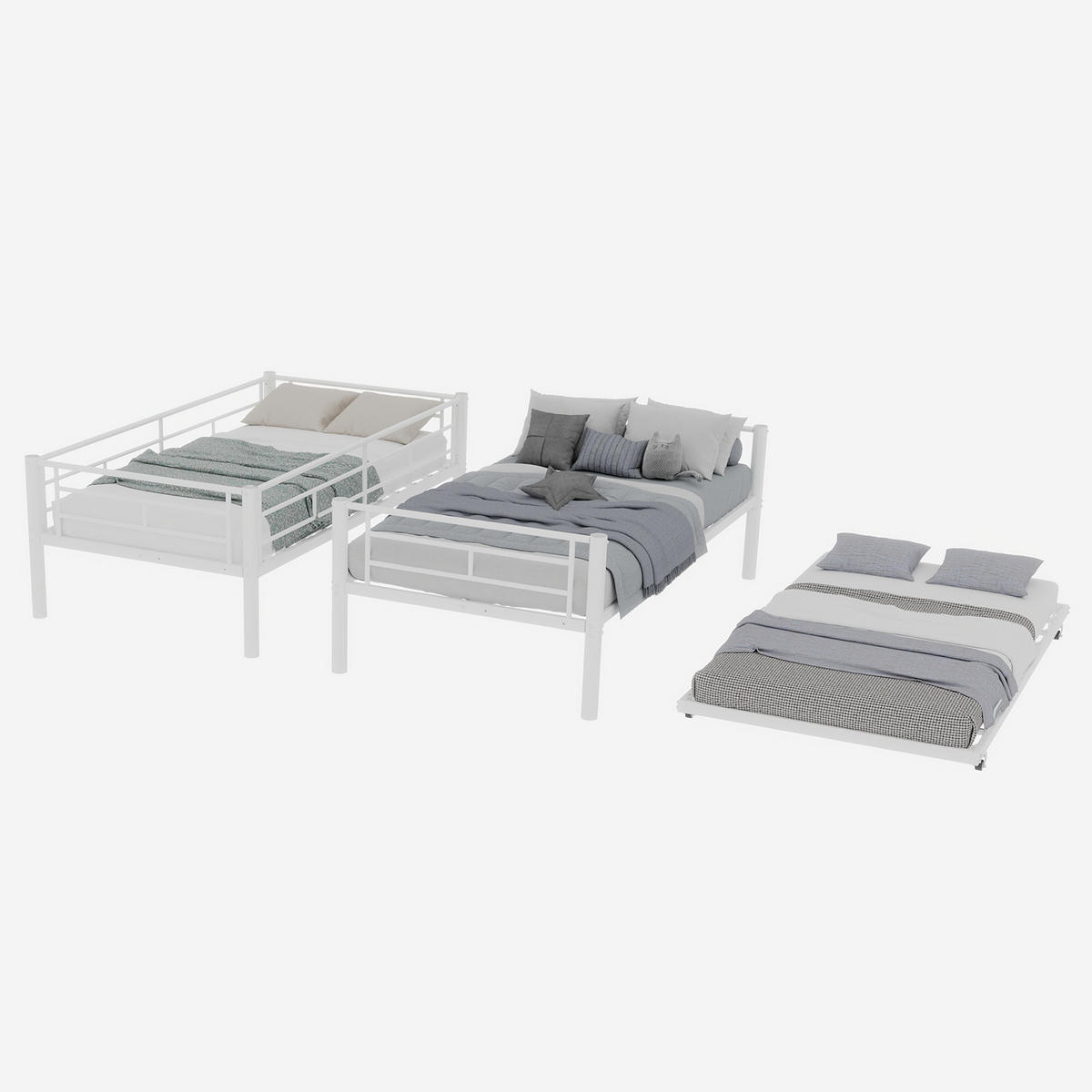 ETAGENBETT Metall Grau 90x200 cm 2-tlg. - Weiß, Metall (90/200cm) - ComfortXL