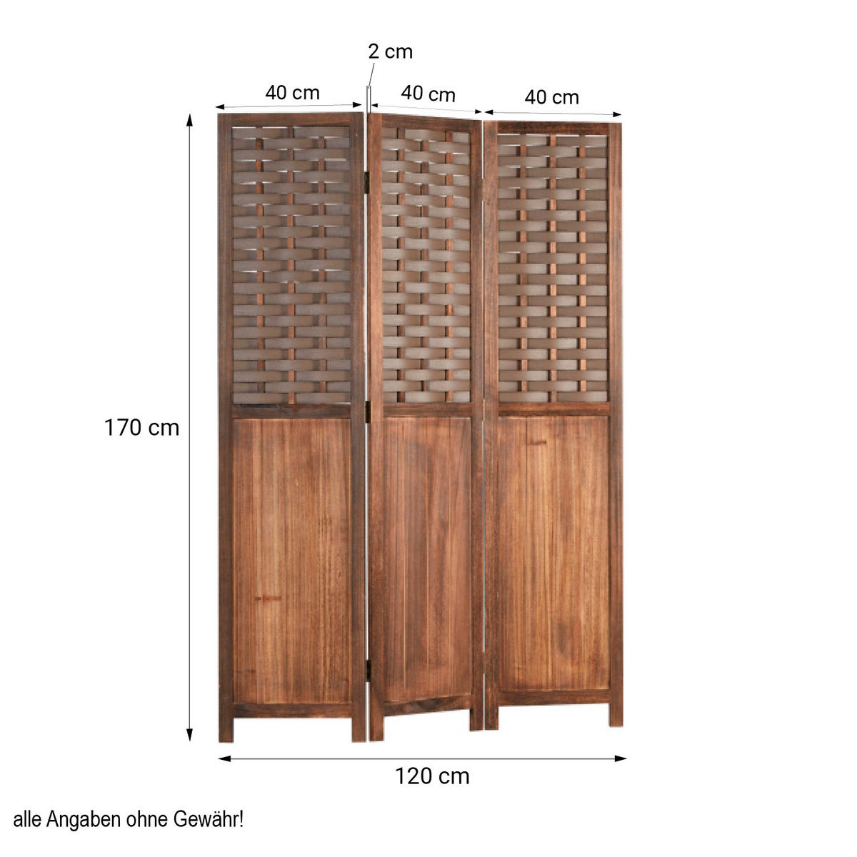 PARAVENT 3-tlg. 120/170 cm Braun Rattan geflochten - Braun, Holz (120/170/2cm) - Homestyle4u