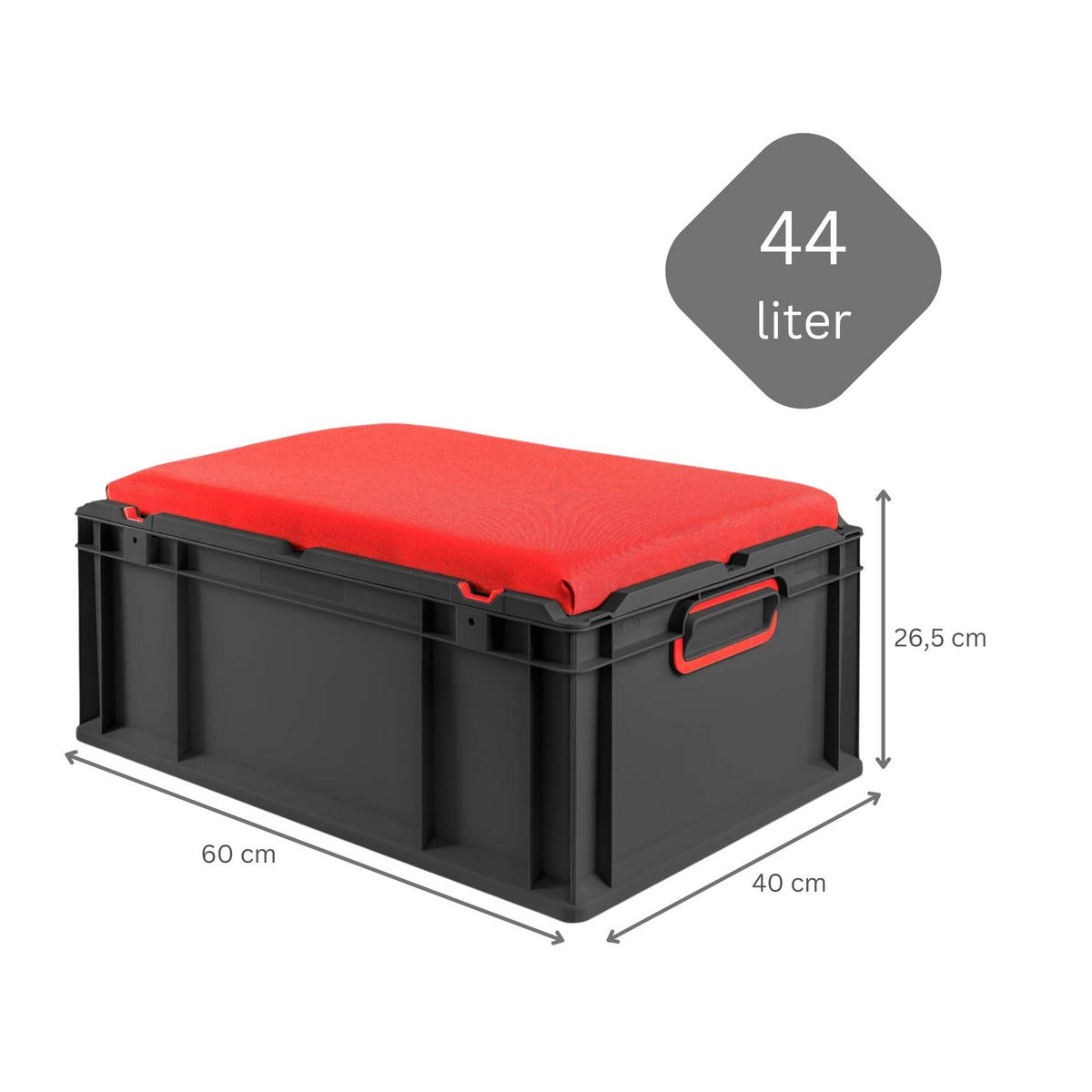 EUROBOX NextGen Seat Box Rot, HxBxT 26,5x40x60cm, 44 Liter, Griffe geschlossen, Schwarz - Schwarz, Kunststoff (40/26.5/60cm) - PROREGAL