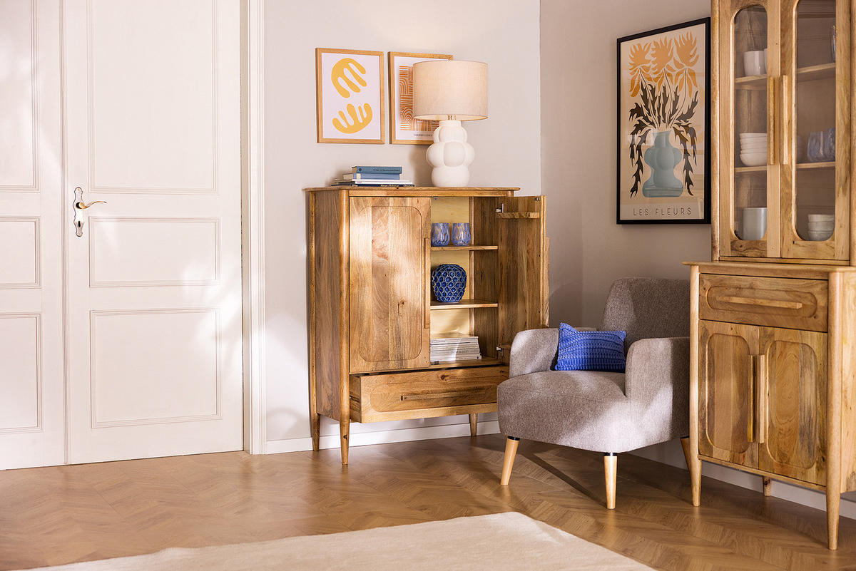 MASSIVES HIGHBOARD mit 2 Türen - Mango - Braun, Mangoholz/Holz (90/120/40cm) - home24