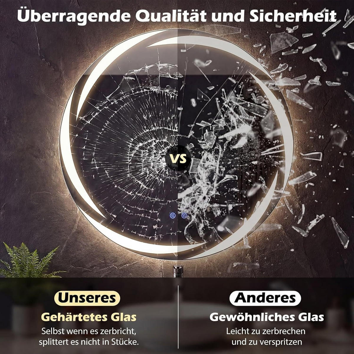 BADSPIEGEL mit Beleuchtung silber - Silberfarben, Glas (70/70/3cm) - COSTWAY