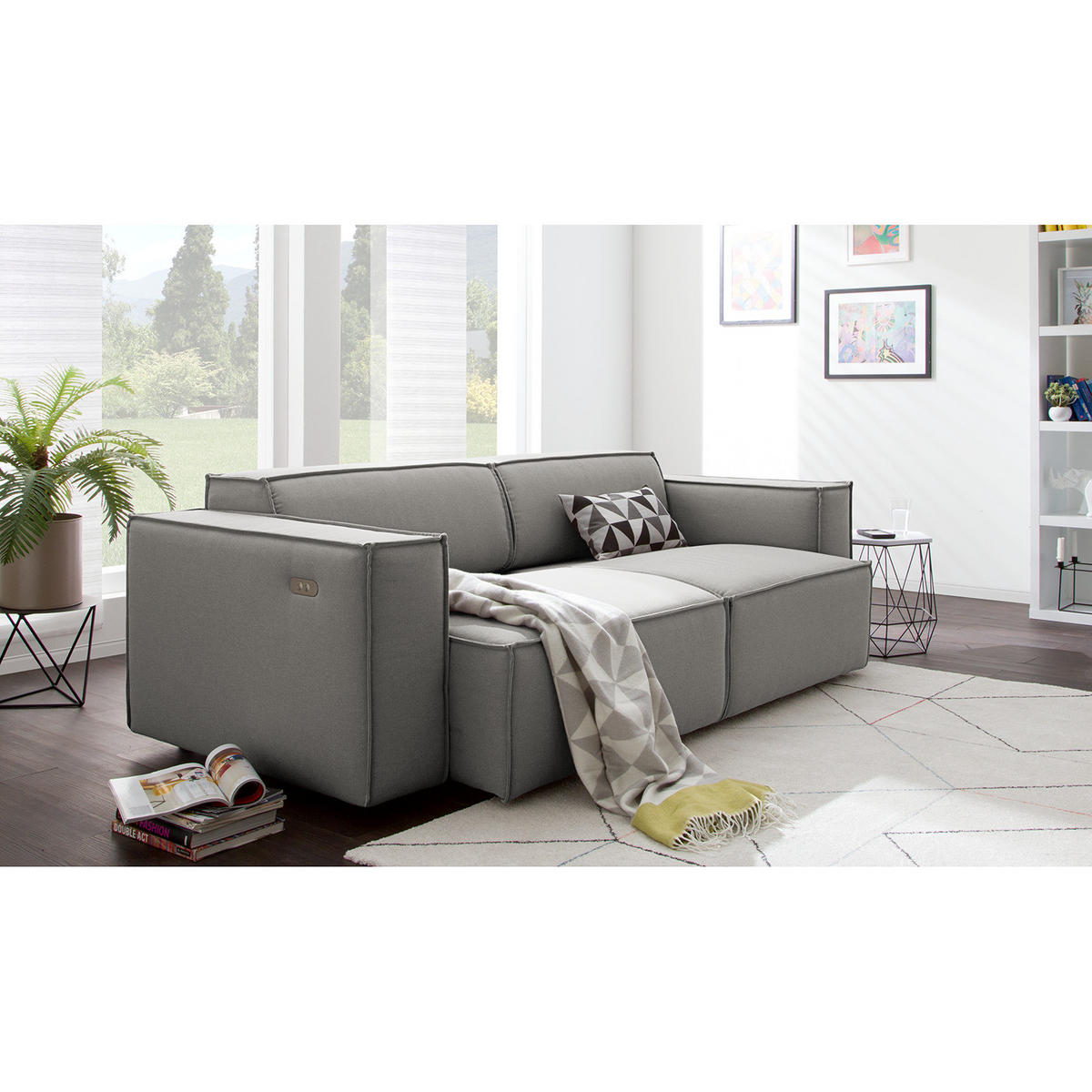 2,5-SITZER SOFA - Graubraun, Textil (223/70/96cm) - home24