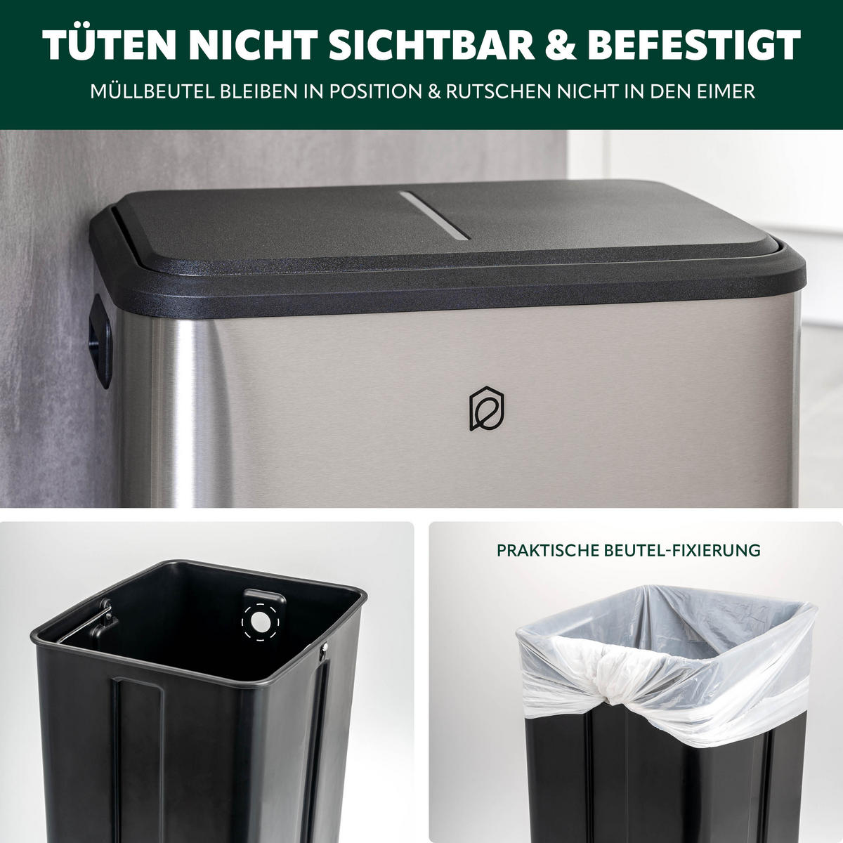ABFALLEIMER je 15 Liter, silber - Edelstahlfarben, Metall (42.5/50/33.5cm) - eluno