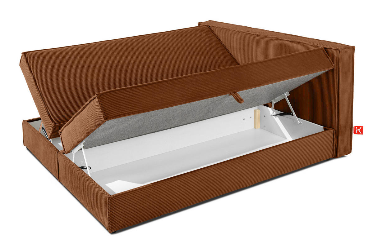 BOXSPRINGBETT ROTI mit Stauraum, orange - Schwarz/Orange, Holz/Holzwerkstoff (160/200cm) - KONSIMO®