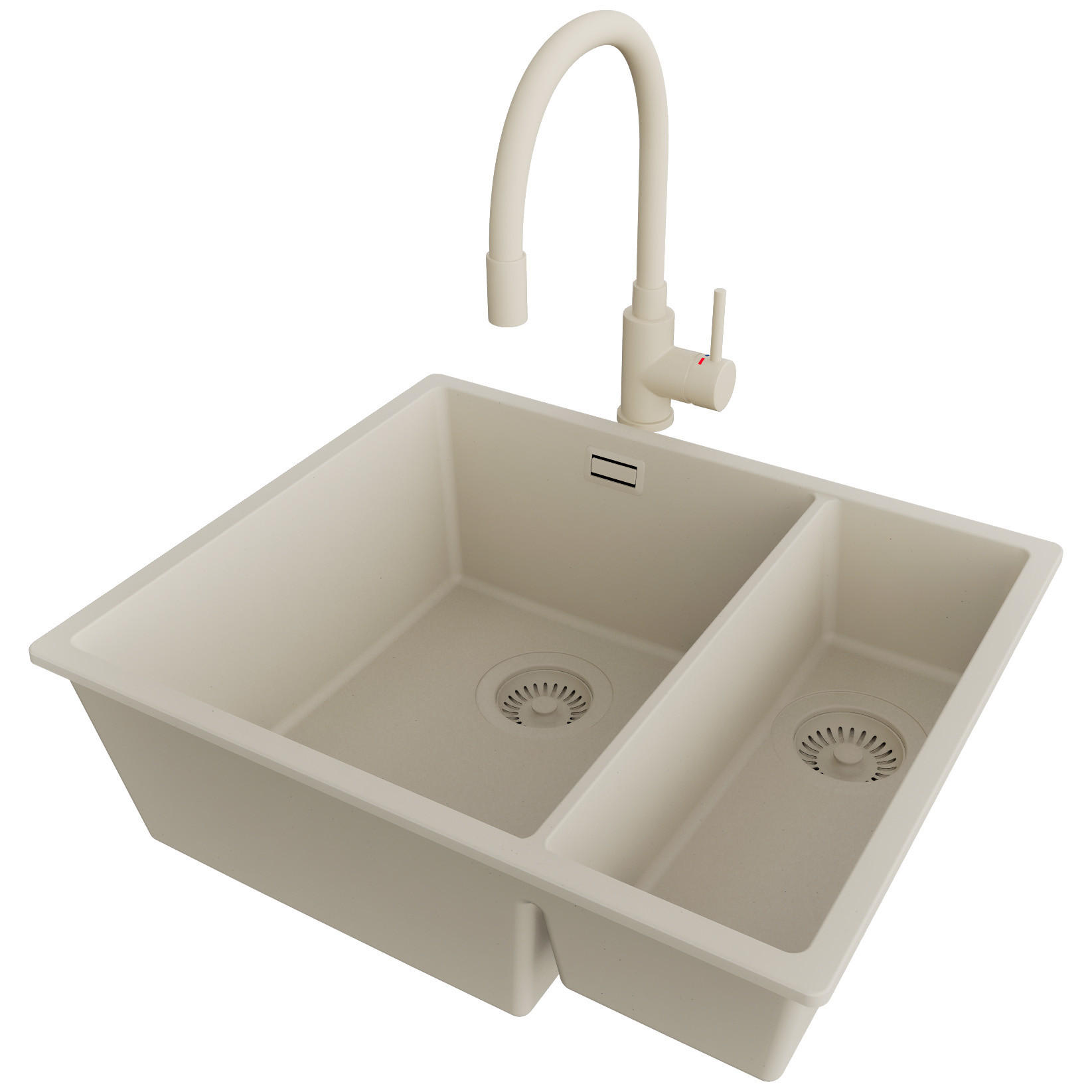 UNTERBAUSPÜLE GRANIT London Duo, 2-er set Beige 56/47 cm 1,5 Becken + Küchenarmatur 38/14 cm + Ablauf-Set ab 60er Unterschrank - Beige, Kunststoff (56/20/47cm) - Primagran