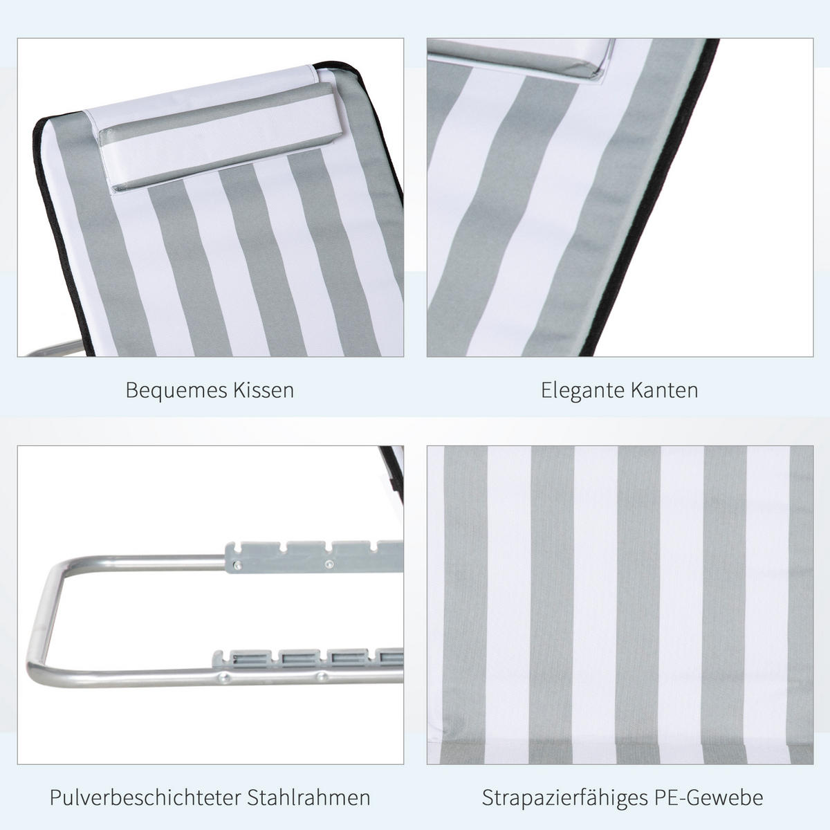 SONNENLIEGE klappbar Gartenliege mit Kopfkissen Liegestuhl mit 5-Fach verstellbare Rückenlehne Tragetasche Hellgrau - Hellgrau, Metall (134/43/48cm)