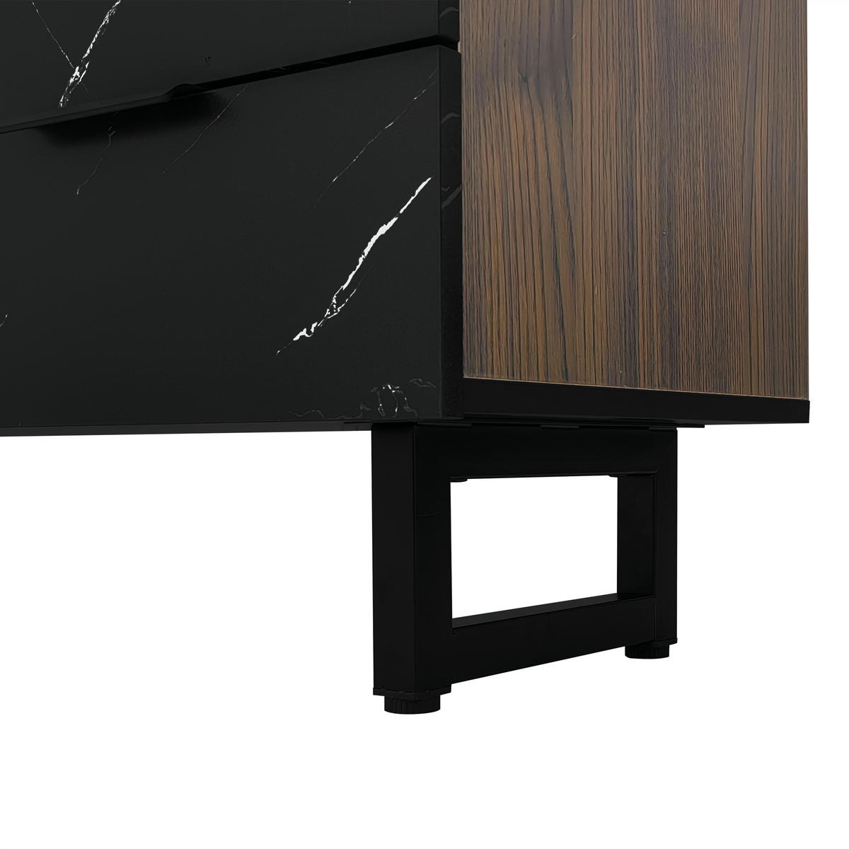 LOWBOARD mit LED, 2 Türen und 2 Schubladen - Dunkelbraun, Holzwerkstoff (200/50/38cm) - Urban Meuble