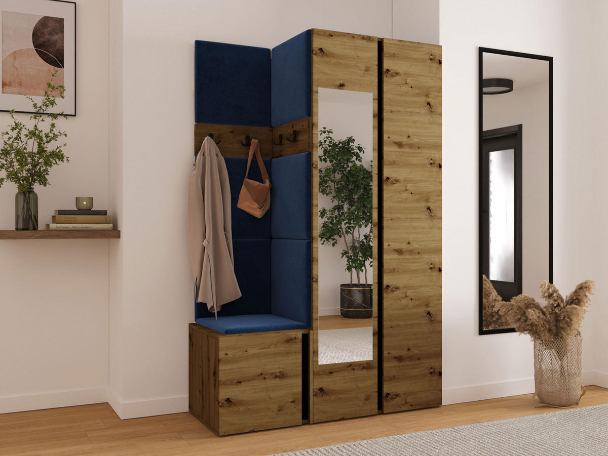 MOBILIER PENTRU HOL Orion XXVI - albastru/stejar Artisan, material plastic/compozit lemnos (116/186/46cm) - MIRJAN24