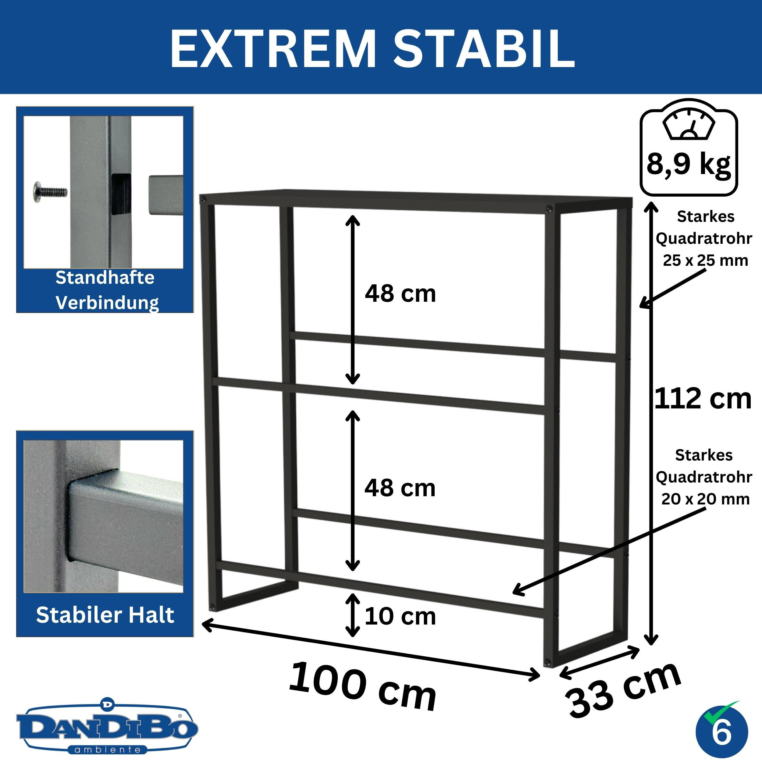 GETRÄNKEKISTENREGAL 6 Kisten mit Ablage Metall 100 cm - Schwarz, Metall (100/108/32cm) - DanDiBo