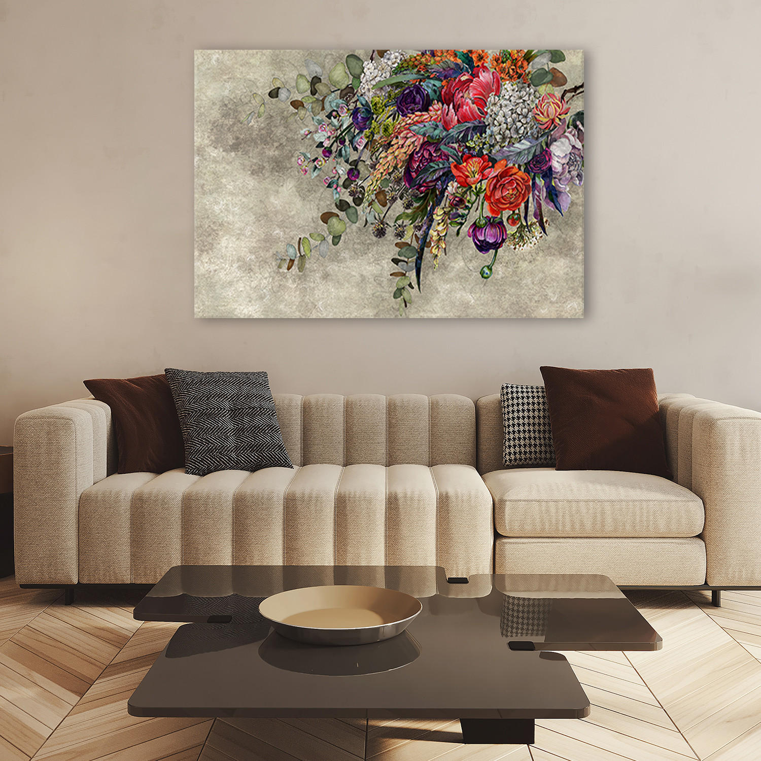 WANDBILD blumenstrauß - Beige, Textil (60/40cm) - Feeby