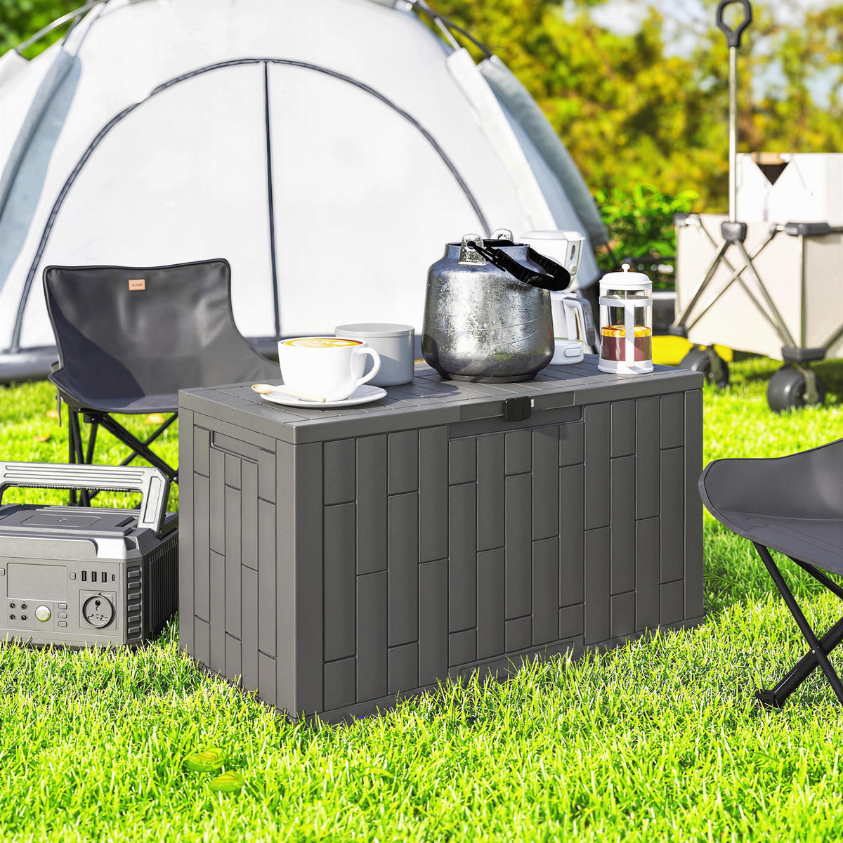 KISSENBOX DE-18688 227 L mit Gasfeder & Holzoptik Grau - Grau, Kunststoff (43/54.5/106.5cm) - ComfortXL