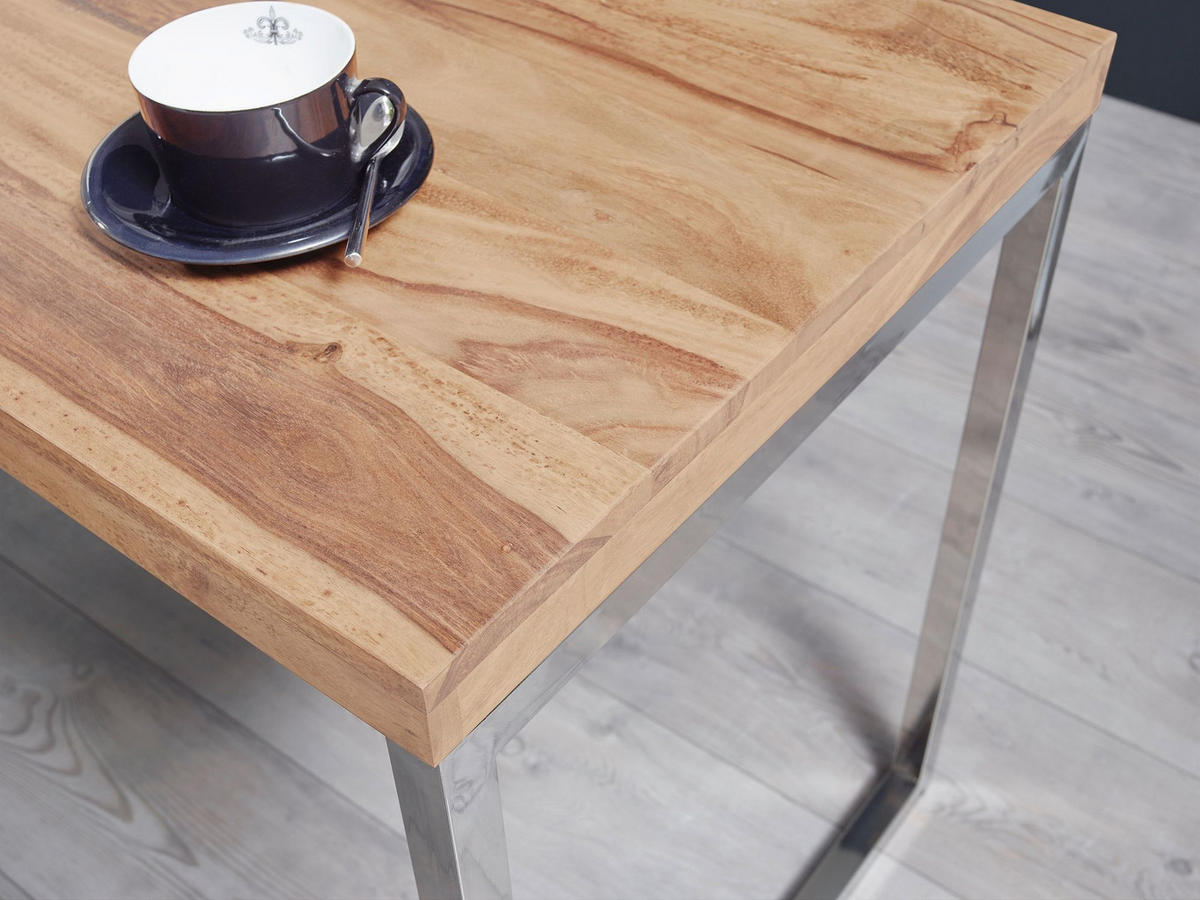 SCHREIBTISCH Massivholz Landhausstil Chromgestell ISEN, Beige 120x60x76 cm - Beige/Silberfarben, Holz/Metall (60/120/76cm) - KADIMA DESIGN