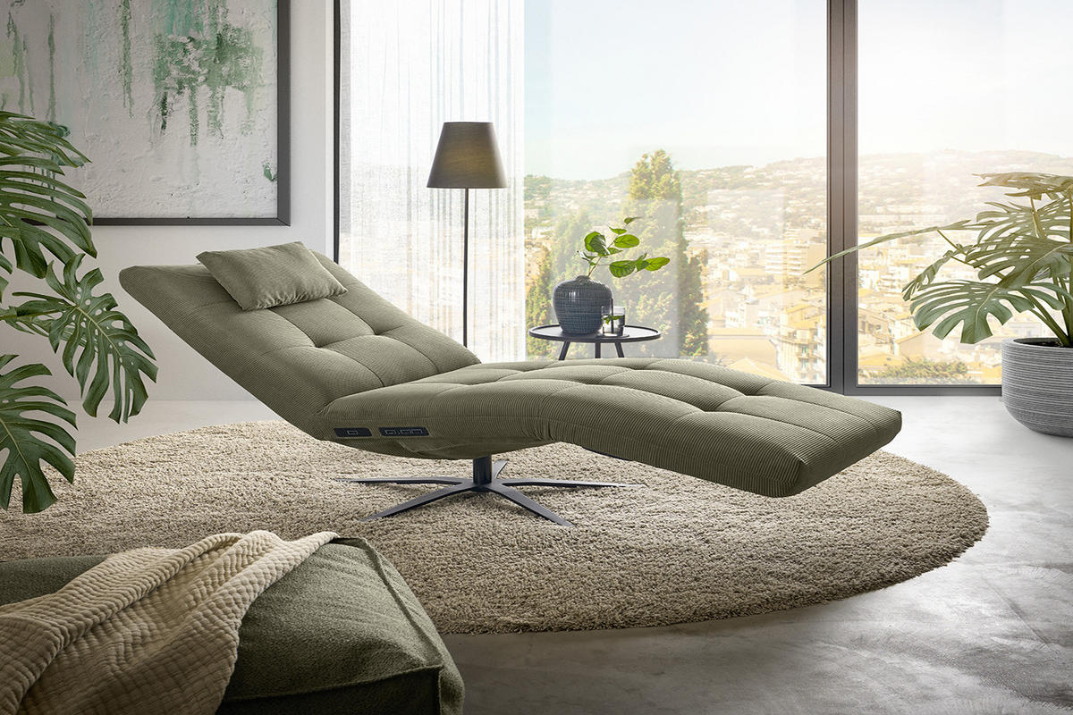 RELAXLIEGE LETICIA Grün Cord - Schwarz/Olivgrün, Textil/Metall (82/115/156cm) - KAWOLA