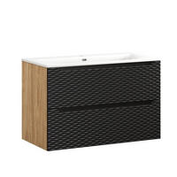 WASCHTISCHKOMBI 90cm 2 Teile - Ocean Black O BM452 in Schwarz / Geölter Eiche - Weiß Hochglanz/Schwarz, Holz/Keramik (90/57/46cm)