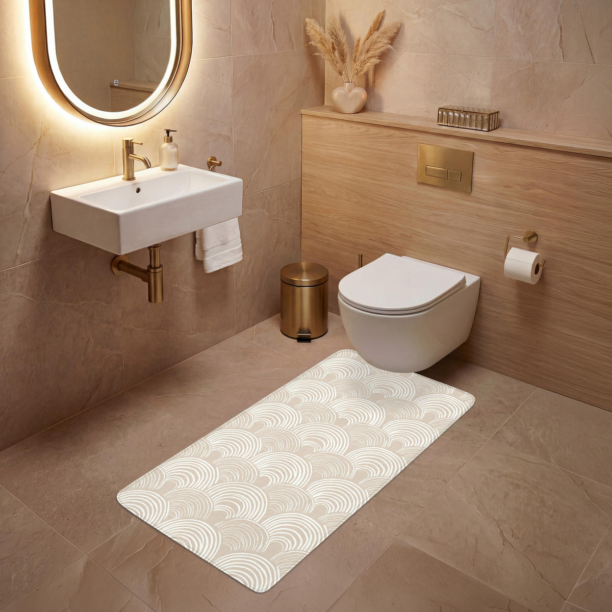 WC PŘEDLOŽKA Vlny - Textura - Béžová 60x120 cm - kašmírová, textil/plast (60/1cm) - OnlyWow