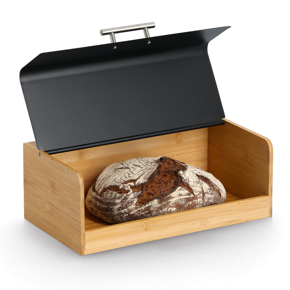 BROTKASTEN aus Bambus 36,3/20/13,5 cm - Schwarz, Naturmaterialen (20/13.5/36.3cm) - ZELLER