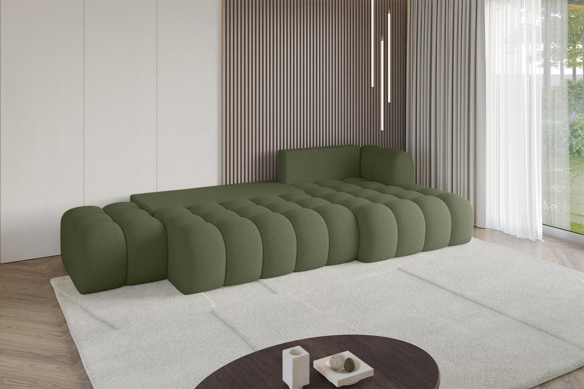 ECKSOFA mit Schlaffunktion Ottomane RECHTS OLEA-L2 321x164x75 Grün Bouclé - Schwarz/Grün, Holzwerkstoff/Kunststoff (164/321cm) - ALTDECOR