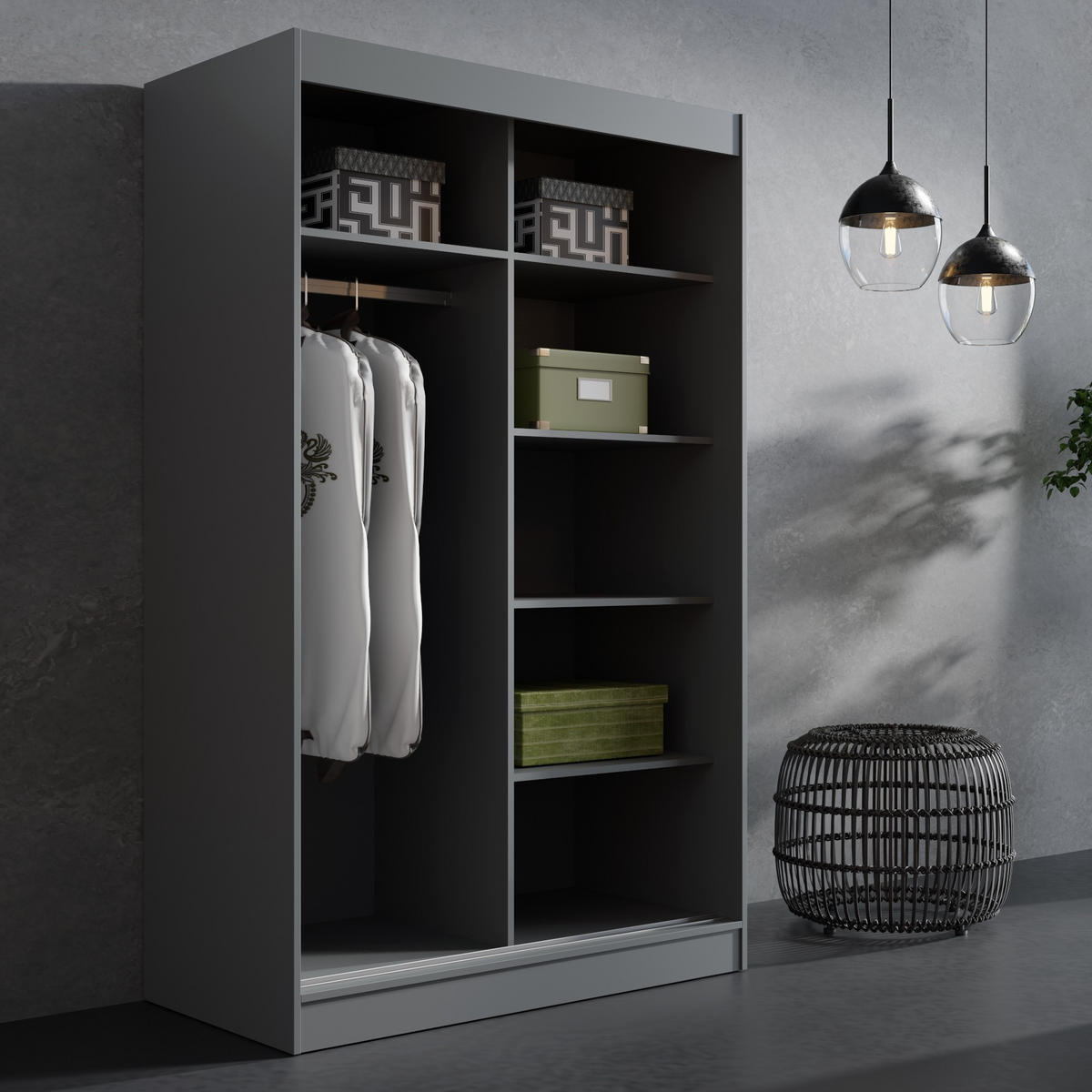 SCHIEBETÜRENSCHRANK mit Spiegel Como 2D1L 120 Grau (lacobel) - Silberfarben/Grau, Holzwerkstoff/Metall (120/201/65cm) - mzm24