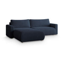 ECKSOFA TURIN N Blau Bucle-Stoff mit Schlaffunktion - Blau, Holz (265/183cm) - MASSENO