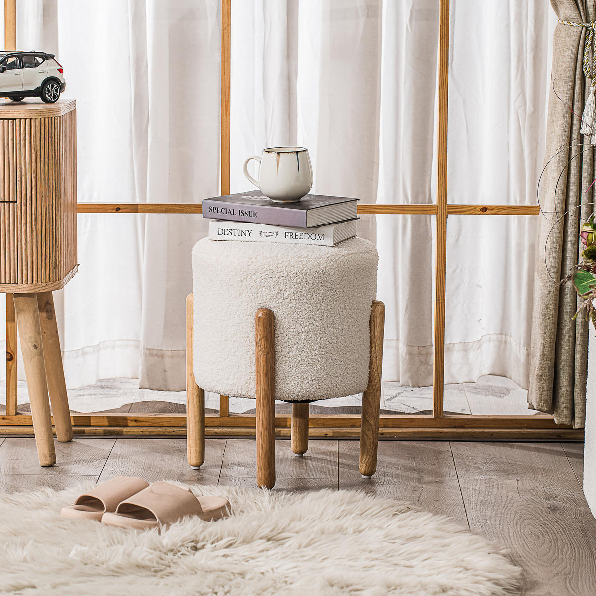 HOCKER Wolle Weiß - Weiß, Textil (33.5/40/33.5cm) - Nordlys