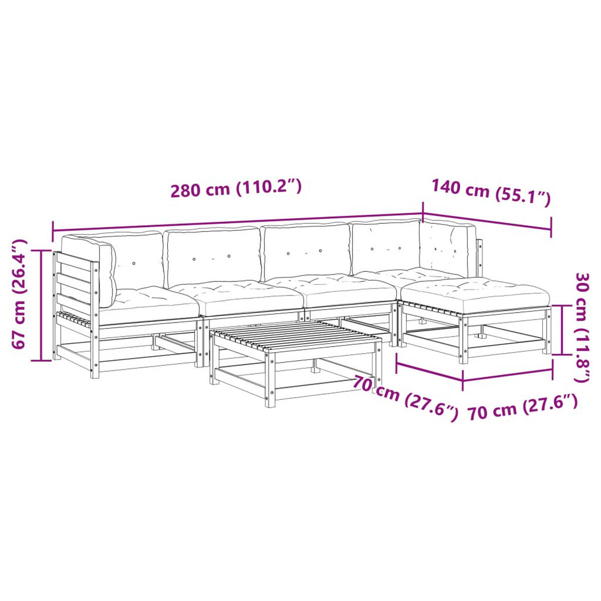 GARTEN-SOFAGARNITUR 6-teilig Mit Kissen Massivholz Kiefer - Braun, Holz - vidaXL