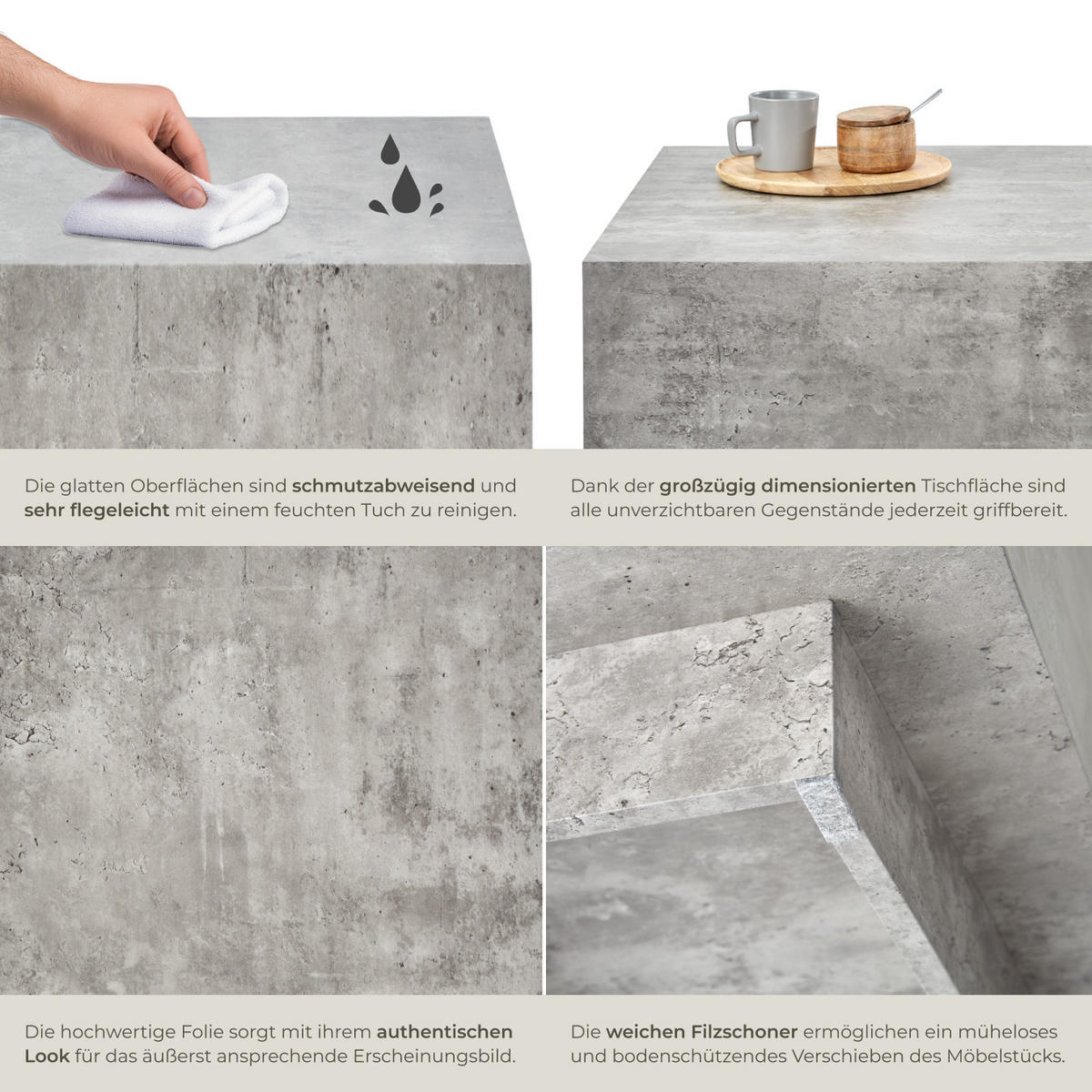 COUCHTISCH Lasley,80 x 80 x 35 cm,Beton Optik - Grau, Holz (80/80/35cm) - tectake