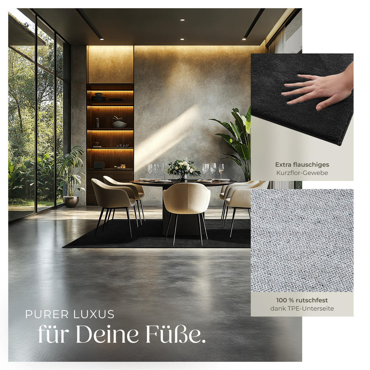 KURZFLORTEPPICH Soft Zone,rutschfeste Unterseite,schwarz - Schwarz, Kunststoff (200/140cm) - tectake