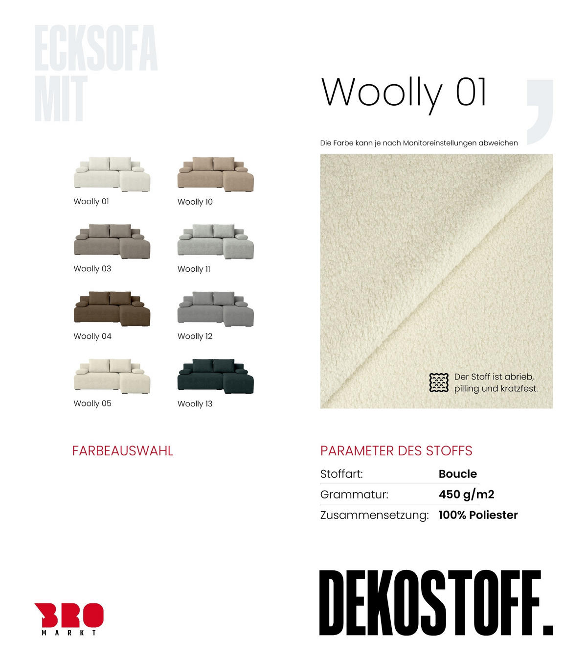 ECKSOFA Ernest mit Schlaffunktion Beige Bouclé - Weiß, Textil (200/145cm) - Bromarkt