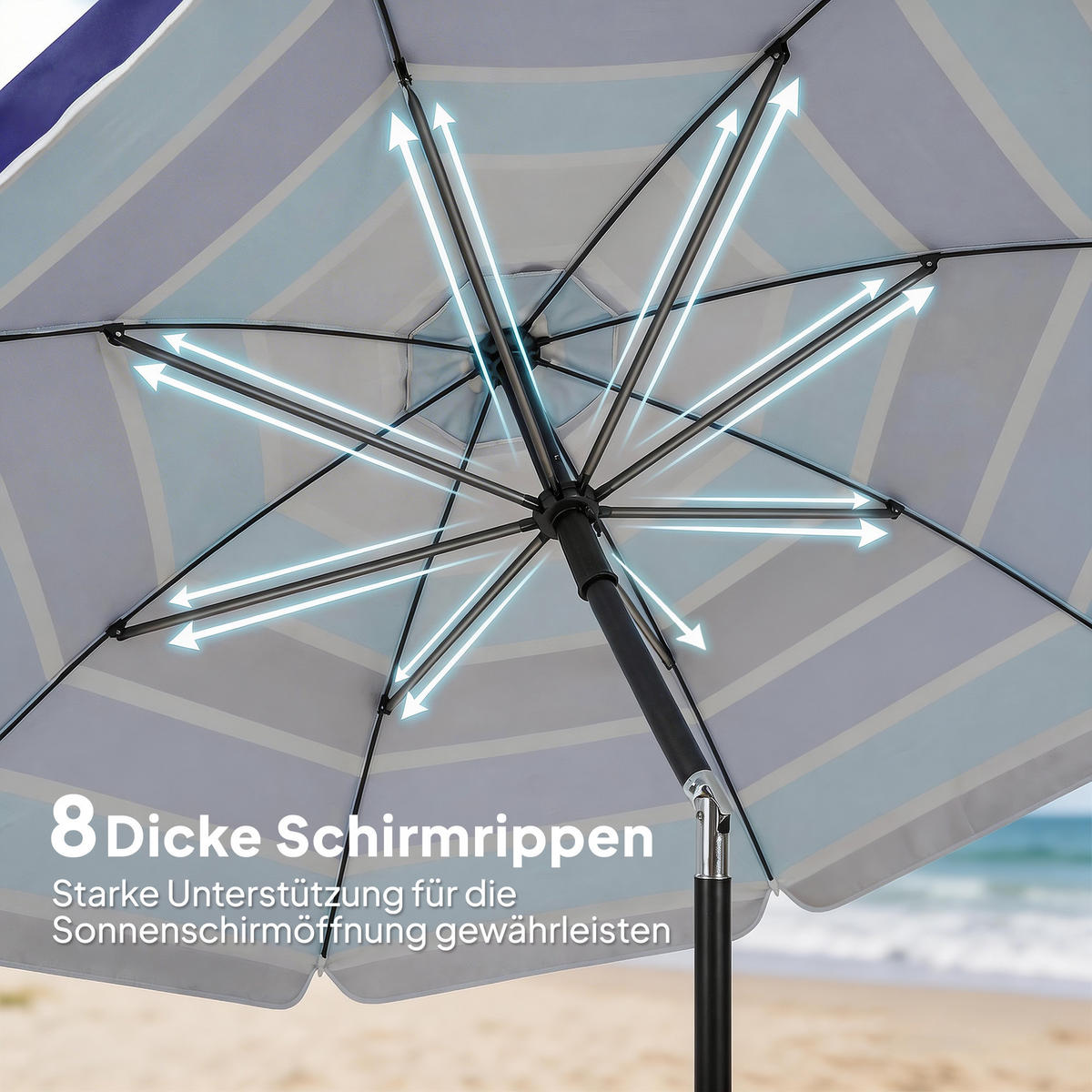 STRANDSCHIRM DE-05609 Mit klappbarem Tisch & Getränkehalter Mehrfarbig - Multicolor, Textil/Metall (198/198cm) - ComfortXL