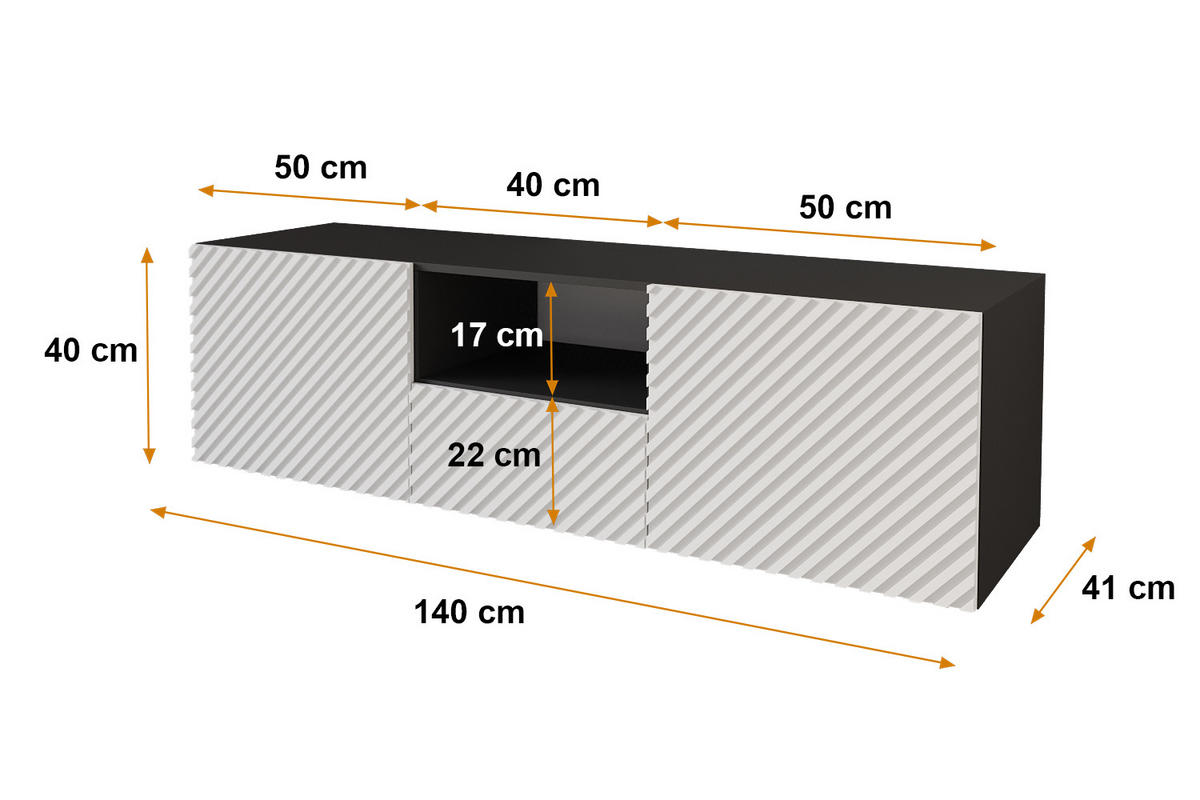 LOWBOARD ZENO-W 140x40x41 cm - Schwarz / Weiß - Weiß, Holzwerkstoff (140/40/41cm) - ALTDECOR
