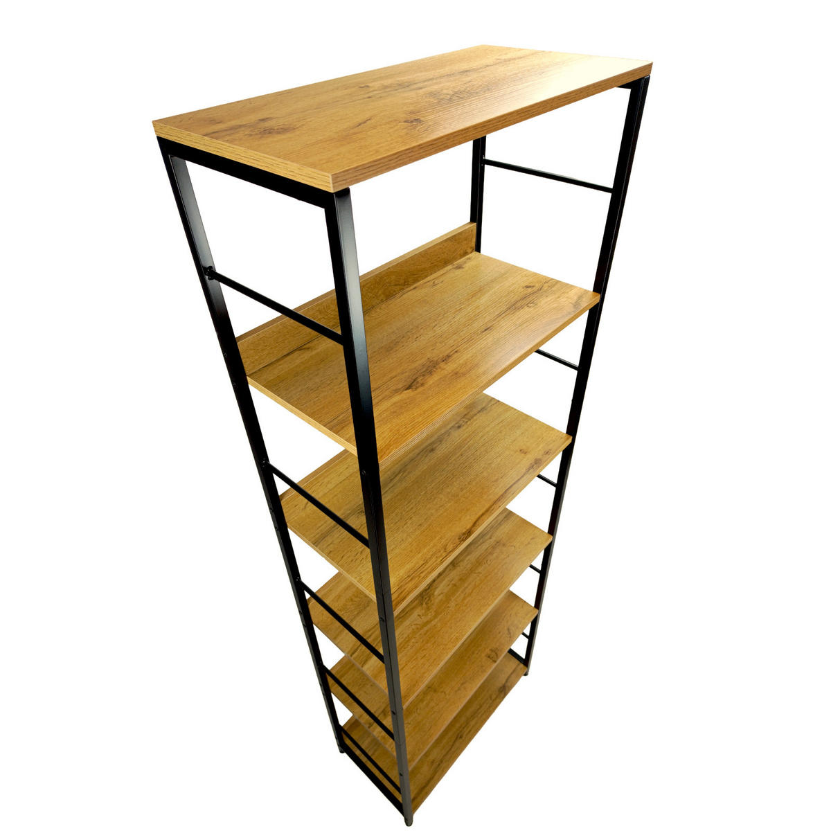 STANDREGAL Holzoptik Metall Eichebraun Schwarz 6 Ebenen 178×60×30 cm - Eichefarben/Schwarz, Holzwerkstoff/Metall (60/178/30cm) - Begryf