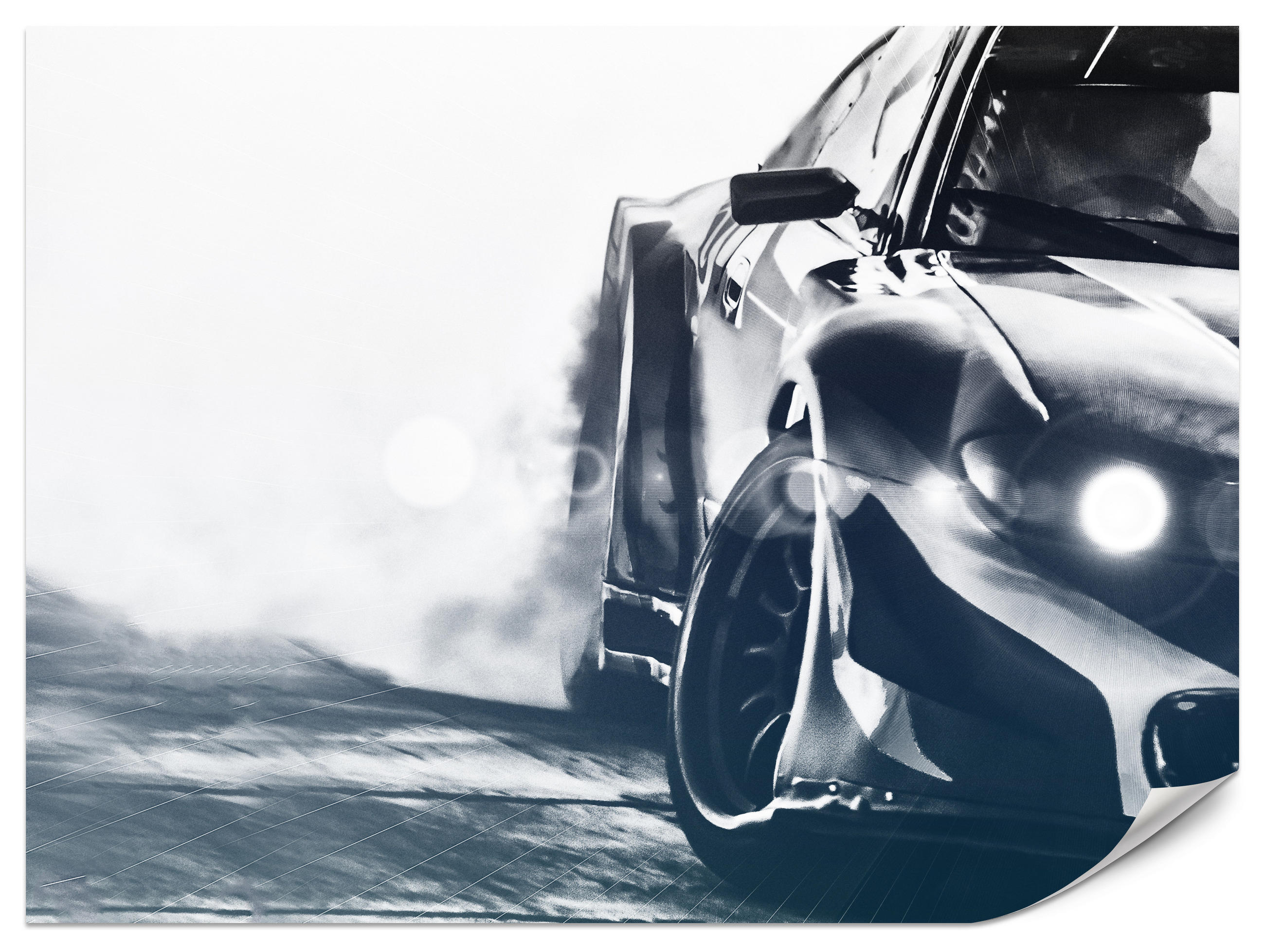 FOTOTAPETE für Jugendzimmer Drift Sportwagen Action 250x175 - Schwarz/Weiß, Papier (250/175cm) - Muralo