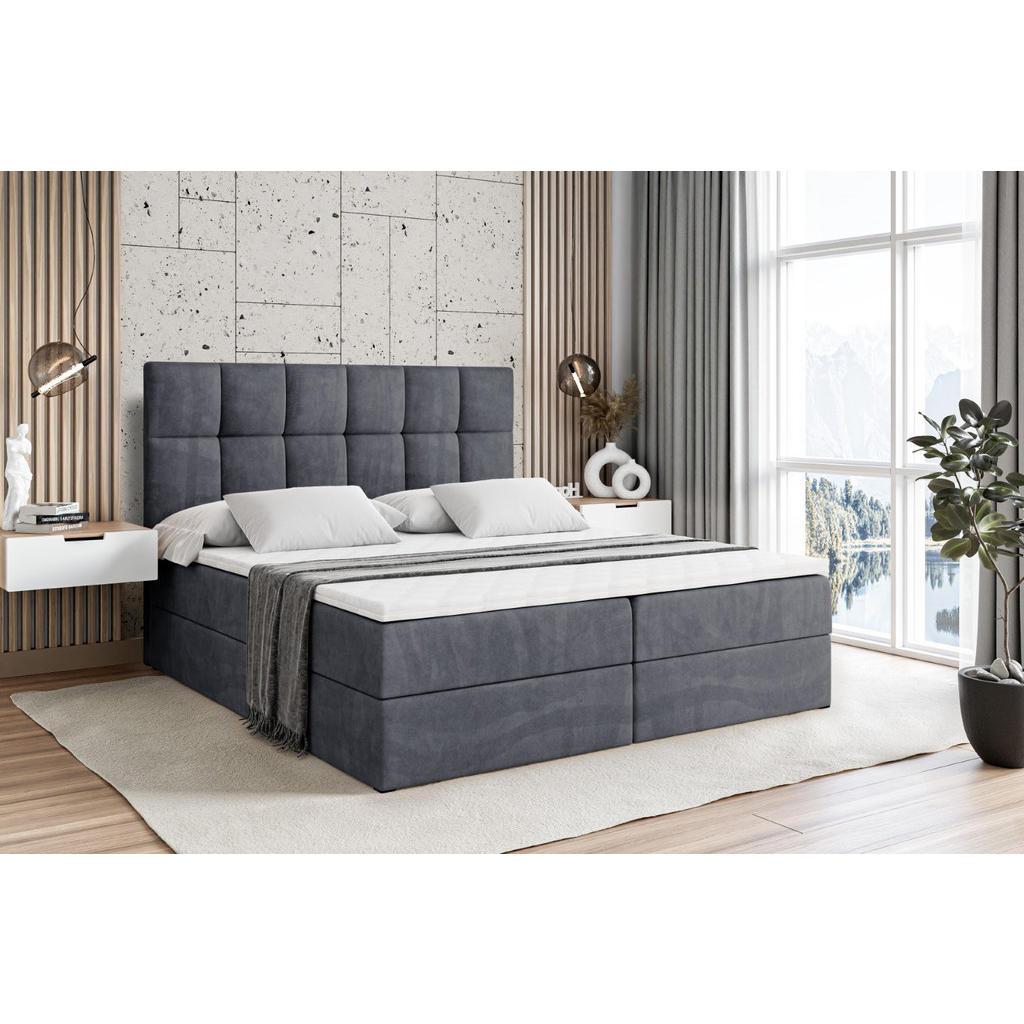 Thumbnail - Altdecor Boxbett, Dunkelgrau, Holzwerkstoff, Höhe ca. 20 cm, 140x200 cm, Schlafzimmer, Betten, Boxspringbetten