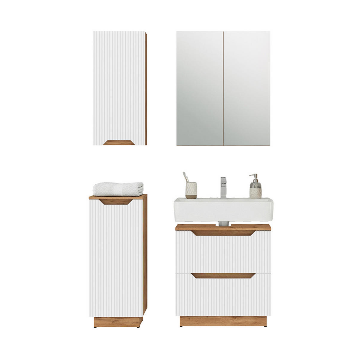 BADMÖBEL-SET Lotta Eiche/weiß gestreift 4 Teile - Weiß, Holzwerkstoff (59.8/62.5/32cm) - Vicco