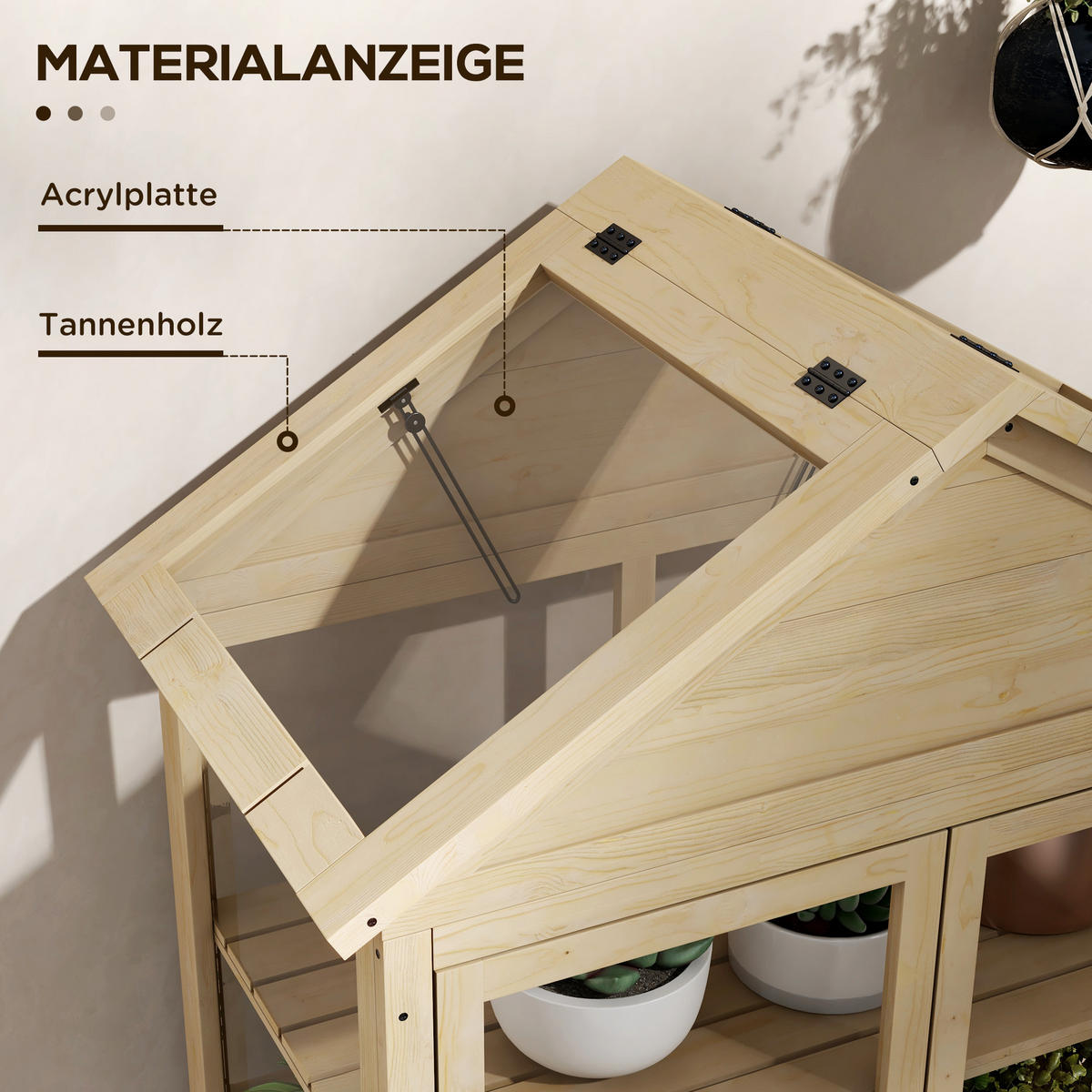 FRÜHBEET aus Holz Abschließbar Gewächshaus Dachfenster, für Garten, Balkon, Natur - Fichtefarben, Holz/Kunststoff (56.5/178/100cm) - Outsunny