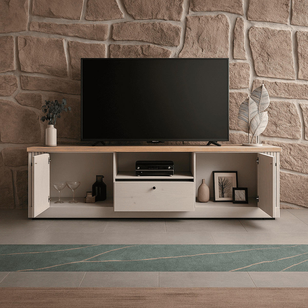 TV-MÖBEL mit 1 fach, 2 türen und 1 schublade - country 211/44/58 cm - Weiß, Holzwerkstoff (44/58/211cm) - Calicosy