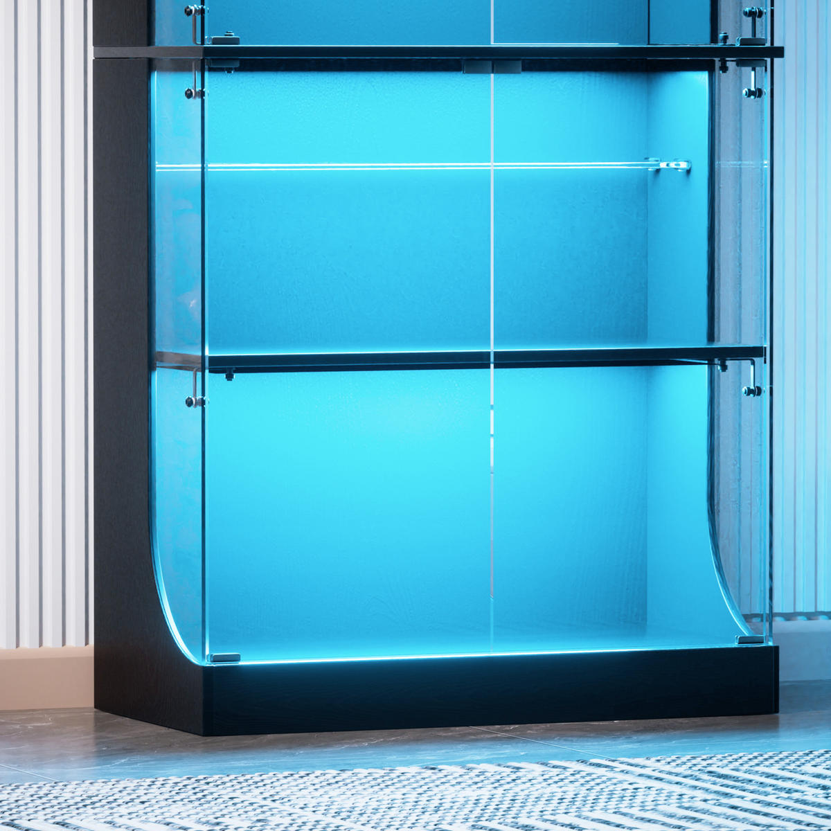 VITRINE 80/35/165 cm aus Glas und Holzwerkstoff mit LED-Beleuchtung und Bewegungssensor Schwarz - Schwarz, Holzwerkstoff (80/165/35cm) - Modenvie