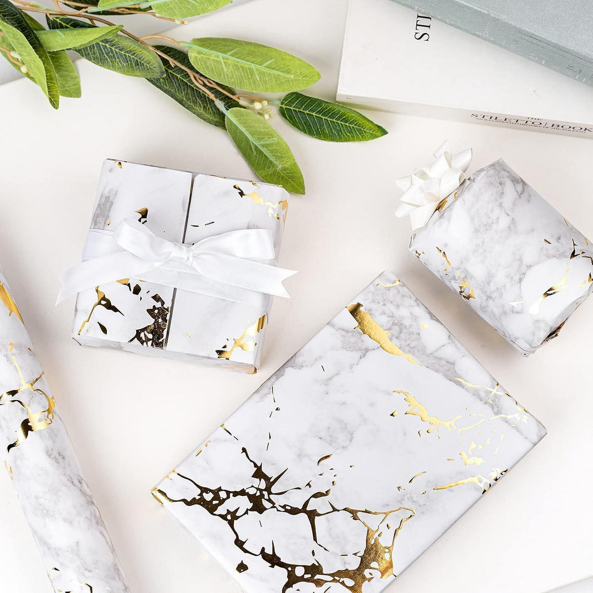 GESCHENKPAPIERROLLE Marmor mit Goldfolie 43,2 cm x 10 m - Multicolor, Papier (4/44/4cm)